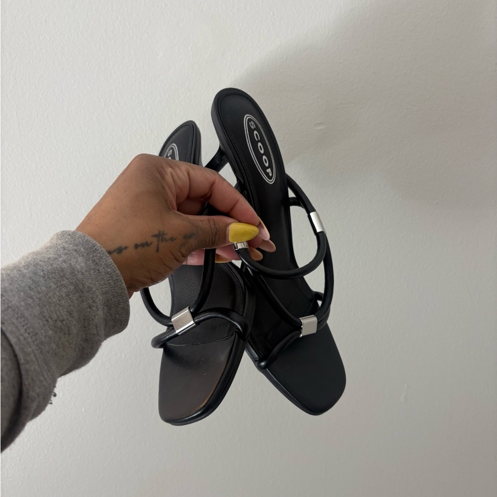 Office Siren Black  Strappy Square-Toe Slide Sandals